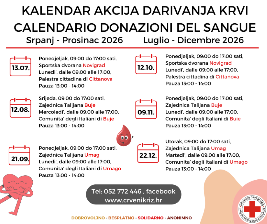 Ponedjeljak, 21. rujna akcija dobrovoljnog darivanja krvi u Umagu